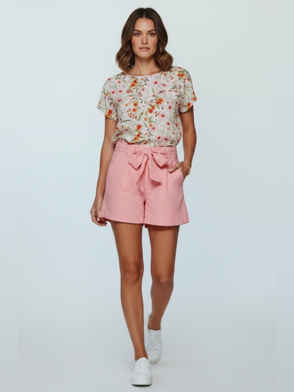 Spartina 449 Aria Short Pink Bloom High Rise Pleated Belted Shorts Size 6 NWT